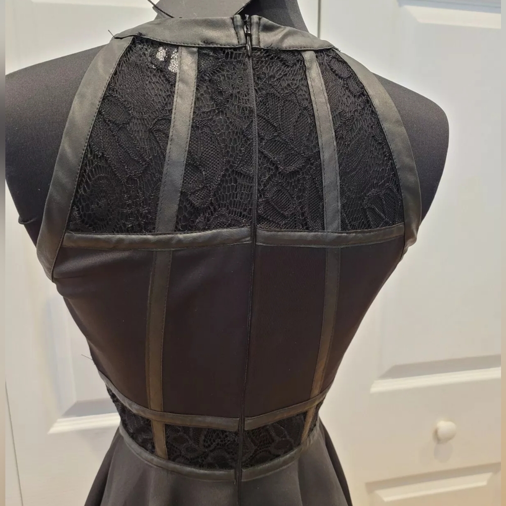 AX Paris sexy black lace sheer panel insert mini skater party dress S 4 - Picture 5 of 7